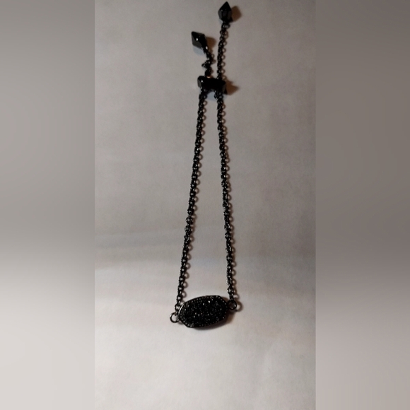 Kendra Scott Elaina Gunmetal Adjustable Chain Bracelet in Black Drusy - Picture 5 of 5